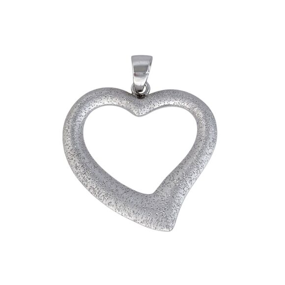 Vintage Peru Sterling Silver 925 Open Heart Textured Pendant - Picture 2 of 7